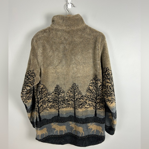 BLACK DIAMOND Vintage 90s Fleece‎ Jacket Size Large Forrest Moose Print Neutral - Picture 2 of 4